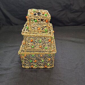 Vintage Decorative Wire Beaded Nesting Boxes (Set of 3)